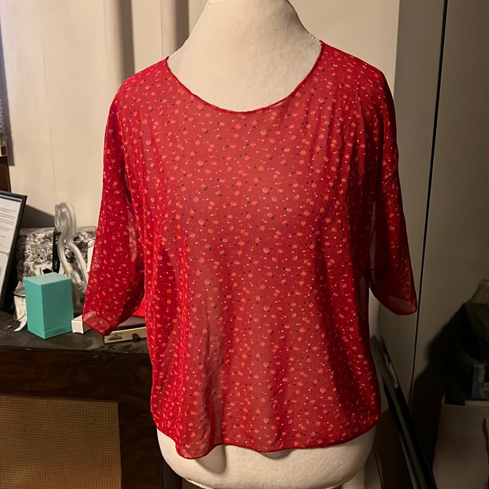 ๐FINAL PRICEโผ๏ธ Nasty gal size 8 sheer red top with floral print - Picture 1 of 4
